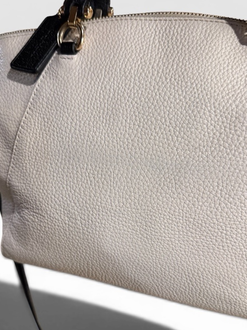 Coach Small Prairie Satchel Pebble Leather Chalk Black Bag Crossbody - Picture 4 of 15